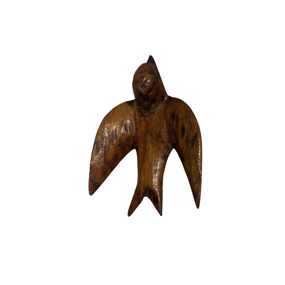 Vintage Hand Carved Wooden Flying Swallow Bird Brooch Pin